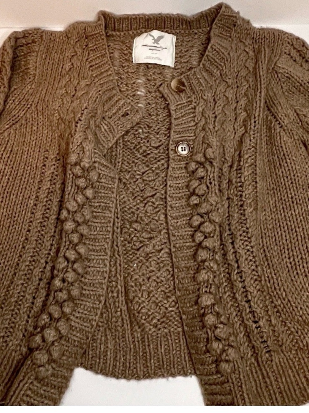 American Eagle Brown Cable Knit Bobble Cardigan Women’s M Chunky